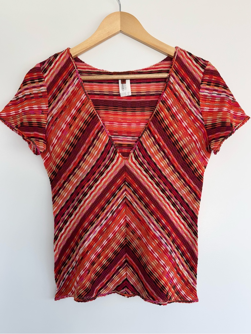 Missoni woven V neck red tones short sleeve tshirt